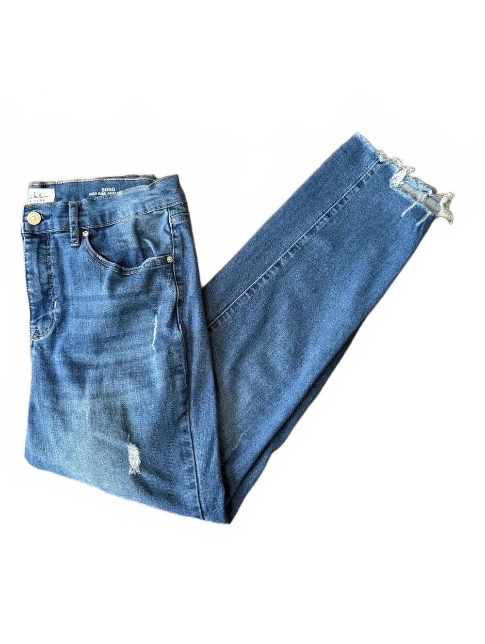 Nicole Miller SOHO High Rise Ankle Slim Denim Jeans Size 10 Distressed Grunge